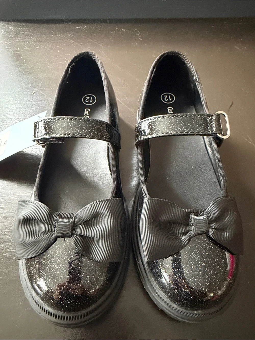 Girls Glitter Black Mary Jane Dress Shoes with Bow